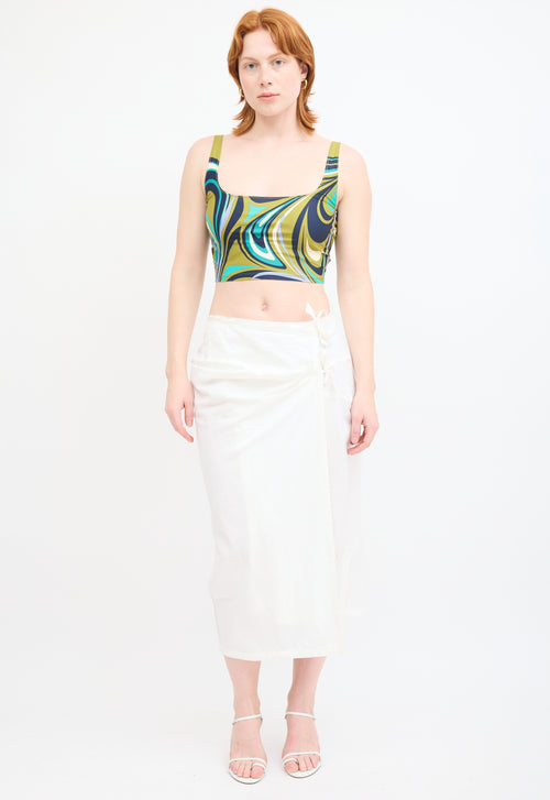 Emilio Pucci Green & Multicolor Print Cropped Tank Top