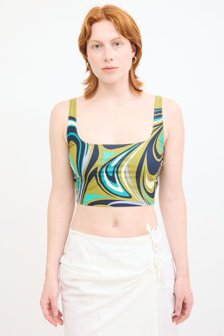 Emilio Pucci Green & Multicolor Print Cropped Tank Top