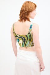 Emilio Pucci Green & Multicolor Print Cropped Tank Top