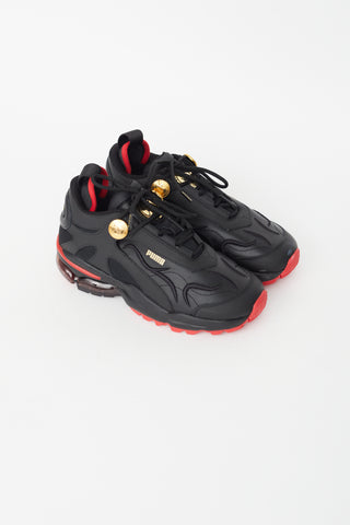 Puma X Balmain Black & Red Leather Sneaker