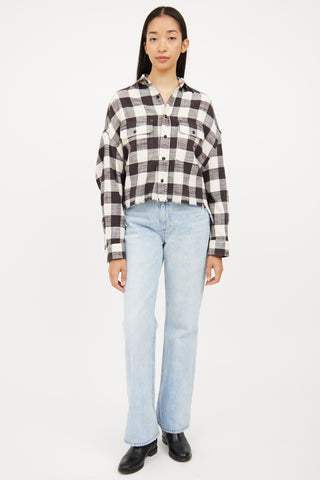 Cream & Black Plaid Raw Hem Jacket