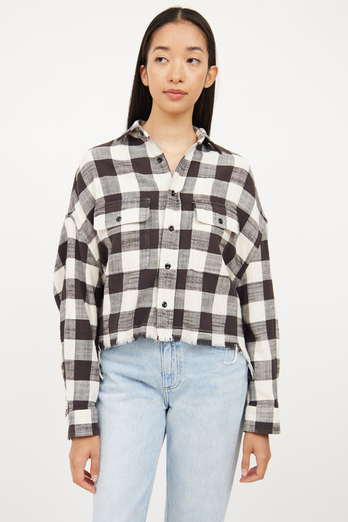 R13 Cream & Black Plaid Raw Hem Jacket