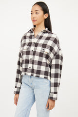R13 Cream & Black Plaid Raw Hem Jacket