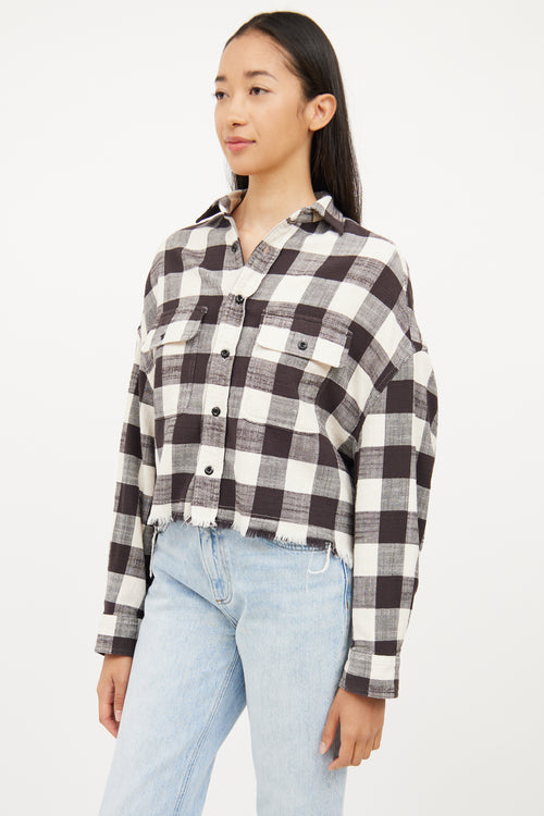 R13 Cream & Black Plaid Raw Hem Jacket