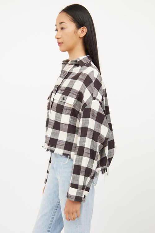 R13 Cream & Black Plaid Raw Hem Jacket