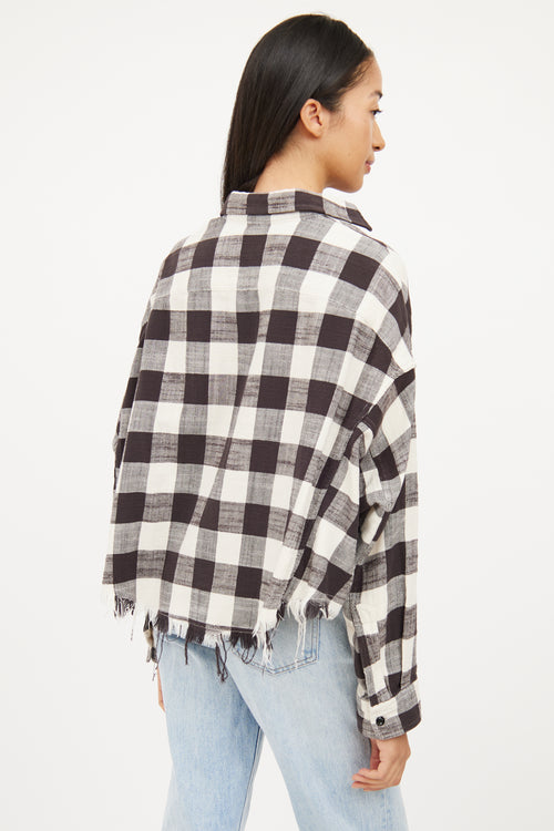 R13 Cream & Black Plaid Raw Hem Jacket