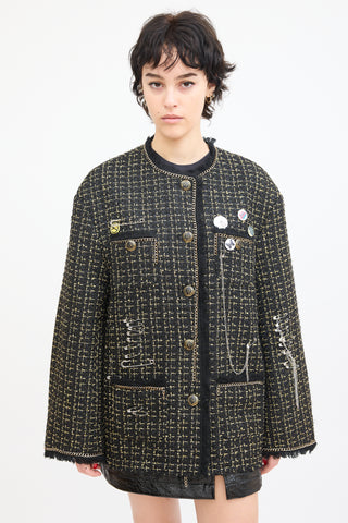 R13 Black & Gold Tweed Slouch Jacket