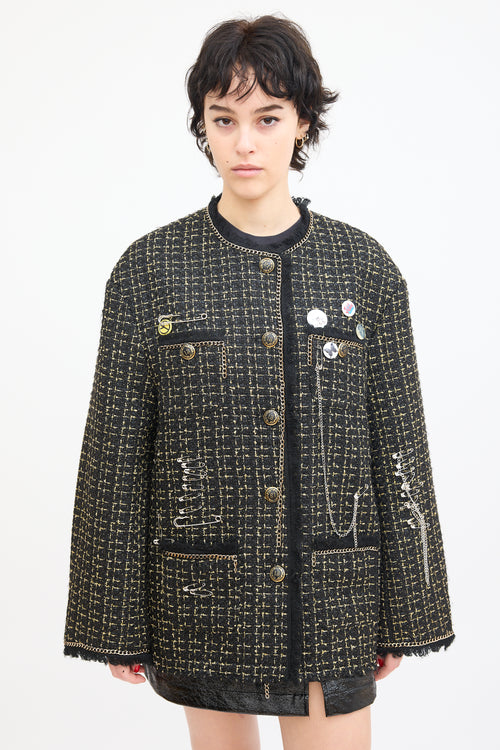 R13 Black & Gold Tweed Slouch Jacket