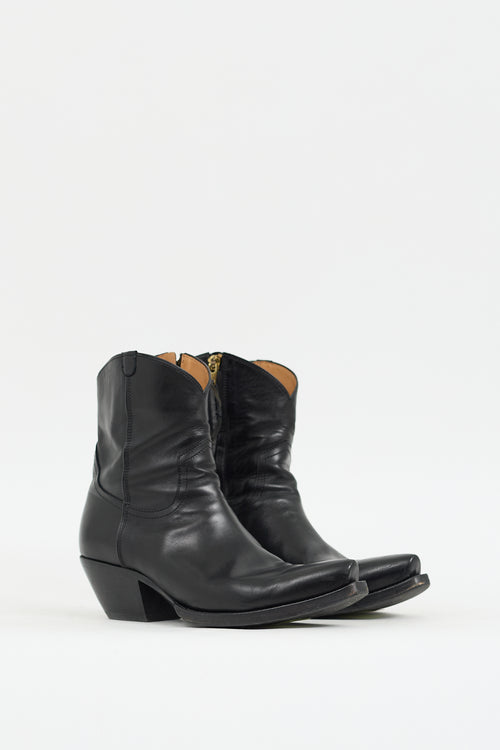 R13 Black Leather Western Ankle Boot