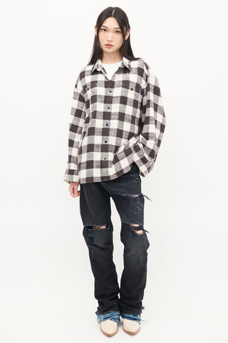 R13 Black & White Cotton Check Oversized Sleeve Shirt