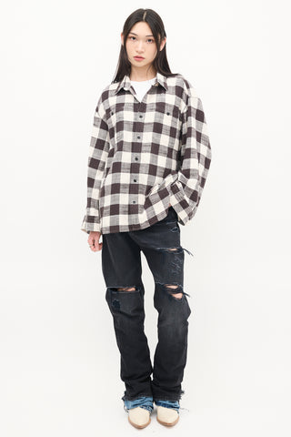 R13 Black & White Cotton Check Oversized Sleeve Shirt