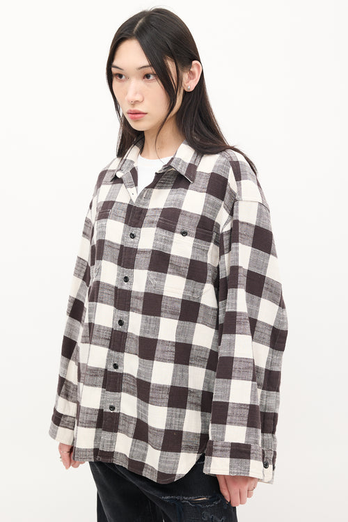 R13 Black & White Cotton Check Oversized Sleeve Shirt