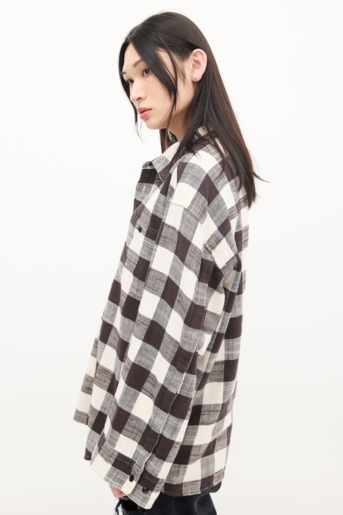 R13 Black & White Cotton Check Oversized Sleeve Shirt