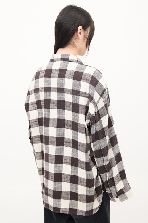 R13 Black & White Cotton Check Oversized Sleeve Shirt