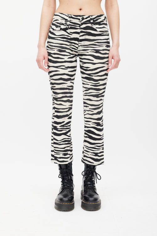 R13 White & Black Printed Kick Fit Jeans
