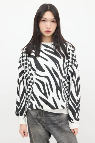 R13 Black & White Printed Oversized Crewneck Sweater