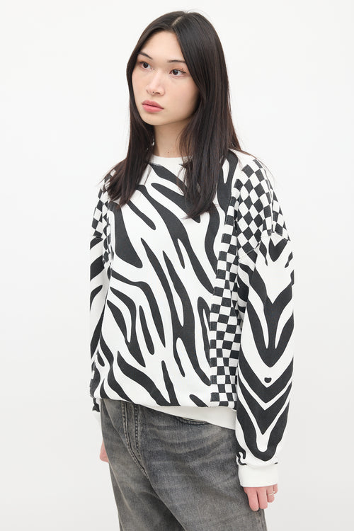 R13 Black & White Printed Oversized Crewneck Sweater