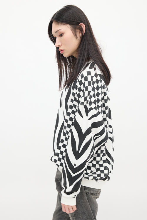 R13 Black & White Printed Oversized Crewneck Sweater