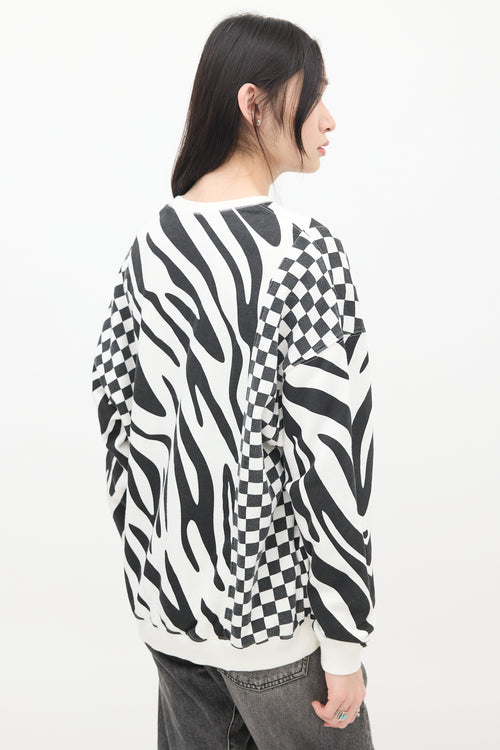 R13 Black & White Printed Oversized Crewneck Sweater