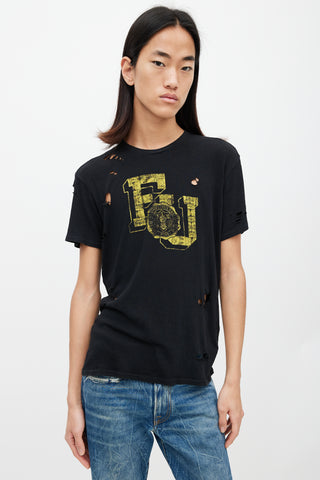 R13 Black & Yellow F U Distressed Logo T-Shirt