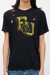 R13 Black & Yellow F U Distressed Logo T-Shirt