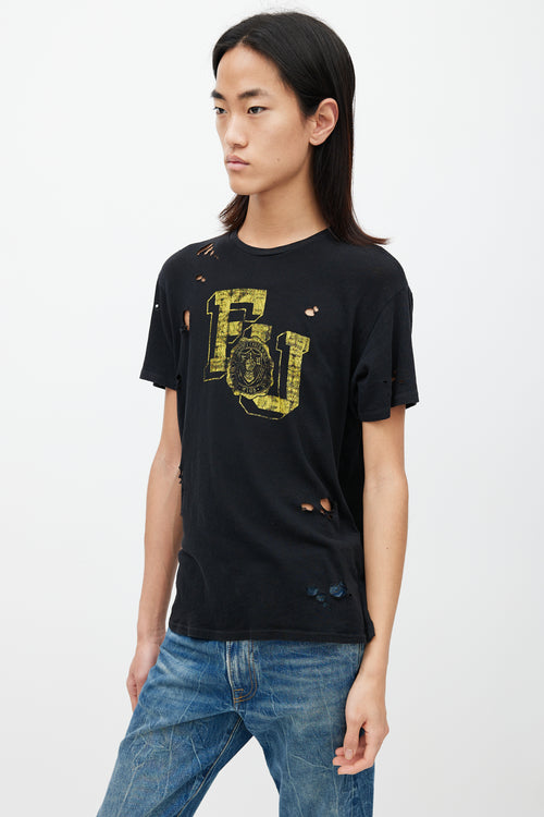 R13 Black & Yellow F U Distressed Logo T-Shirt