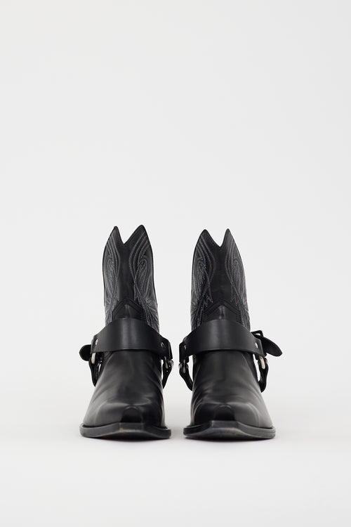 R13 Black & Grey Leather Half Harness Western Boot