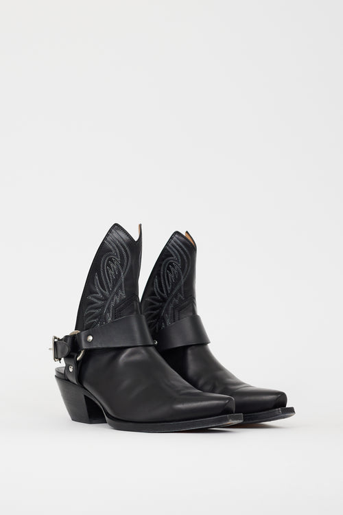 R13 Black & Grey Leather Half Harness Western Boot