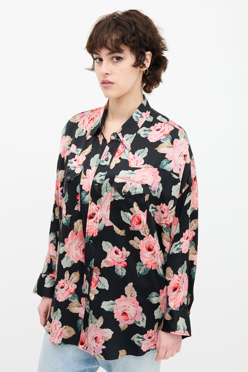 R13 Black & Multi Silk Floral Cowboy Shirt