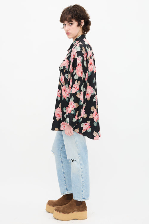 R13 Black & Multi Silk Floral Cowboy Shirt