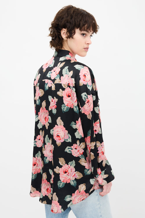 R13 Black & Multi Silk Floral Cowboy Shirt