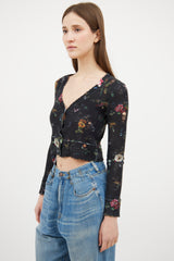 R13 Black & Multi Floral Cashmere Cardigan