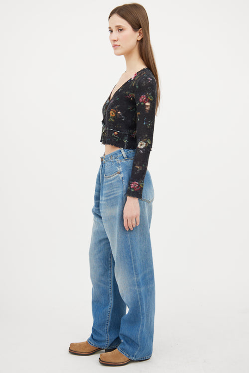 R13 Black & Multi Floral Cashmere Cardigan