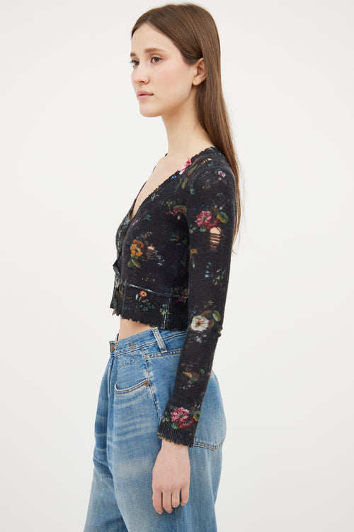 R13 Black & Multi Floral Cashmere Cardigan