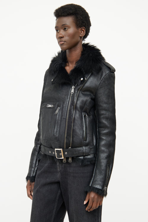 R15 Black Faux Fur Lined Moto Zip Jacket