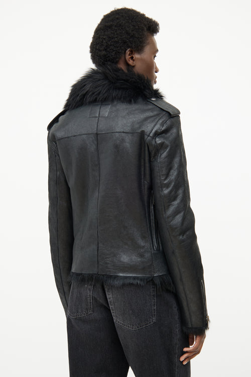 R17 Black Faux Fur Lined Moto Zip Jacket
