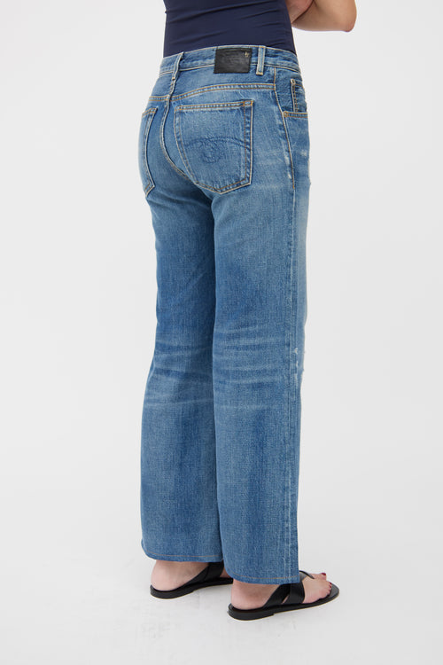 R13 Blue Medium Wash Wide Leg Jean