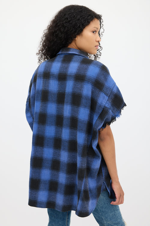 R13 Blue & Black Plaid Oversized Cut Off Shirt