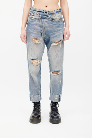 R13 Sand Washed Emory Cross Over Jeans