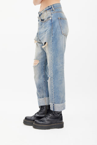 R13 Sand Washed Emory Cross Over Jeans