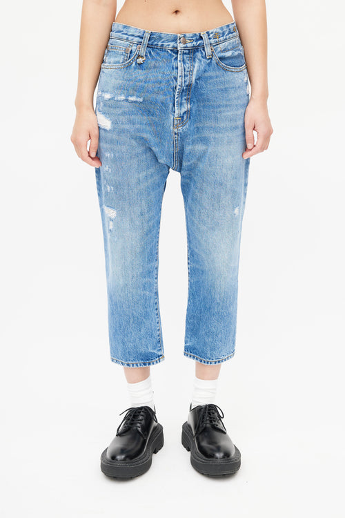 R13 Blue Distressed Cropped Denim Jeans