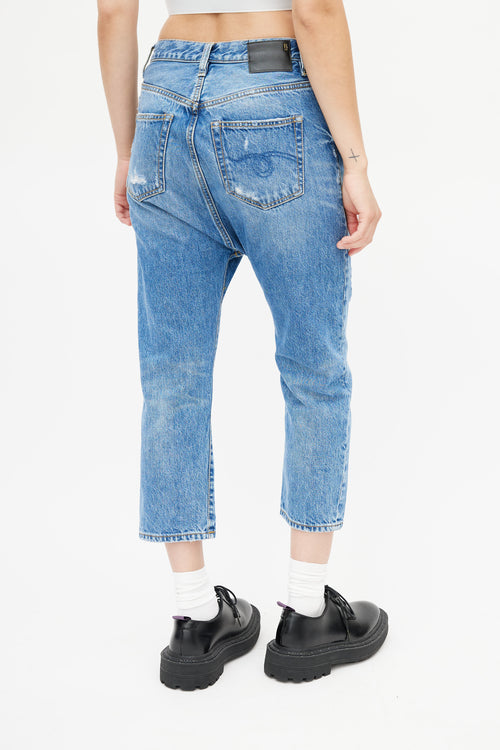 R13 Blue Distressed Cropped Denim Jeans