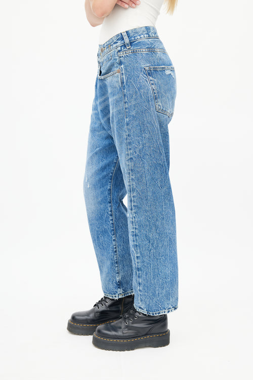 R13 Blue Distressed Washed Crossover Denim Jeans