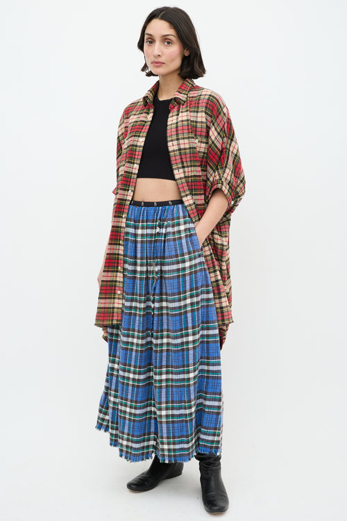 R13 Blue & Green Plaid Kilt Midi Skirt