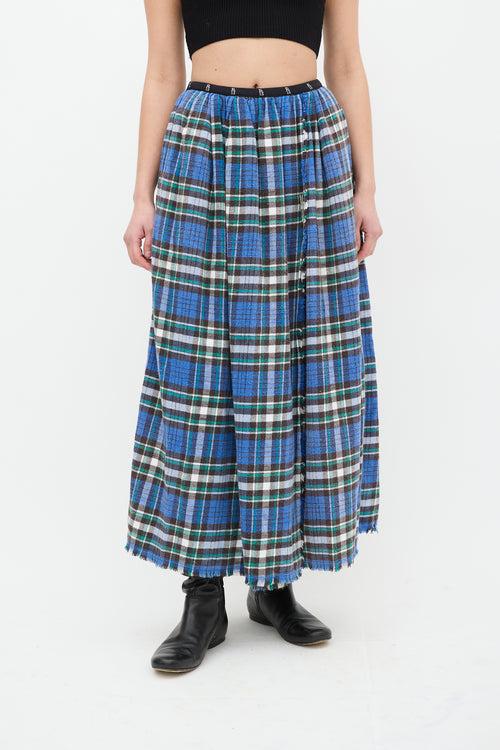 R13 Blue & Green Plaid Kilt Midi Skirt