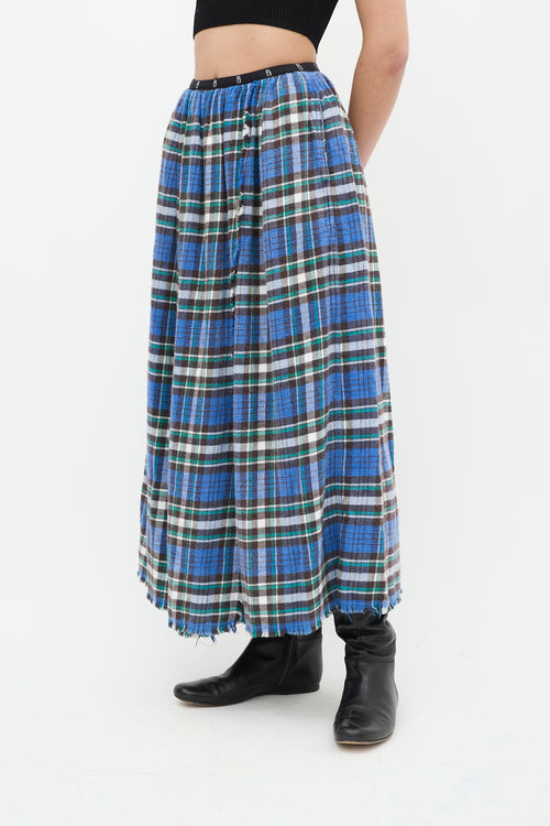 R13 Blue & Green Plaid Kilt Midi Skirt