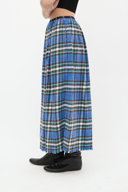 R13 Blue & Green Plaid Kilt Midi Skirt