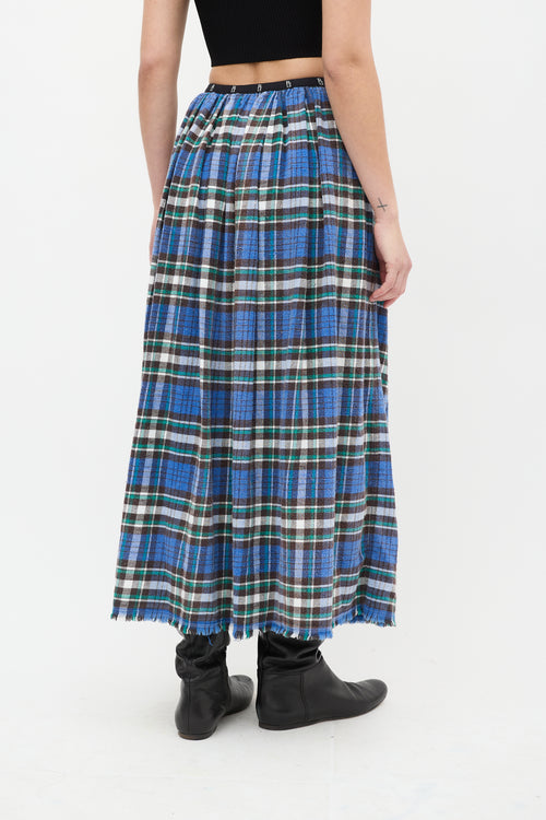 R13 Blue & Green Plaid Kilt Midi Skirt