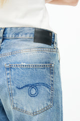 R13 Blue Raw Hem Crossover Denim Jeans