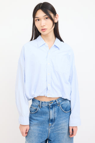 R13 Blue & White Striped Gathered Shirt